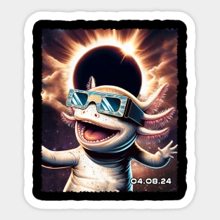 Solar Eclipse Axolotl Adventure: Chic Tee with Enigmatic Aquatic Creatures Sticker